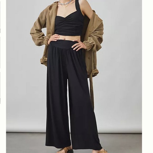 Anthropologie Maeve L NWT Black Wide-Leg Pant Set 2 PieceTop Palazzo Pants